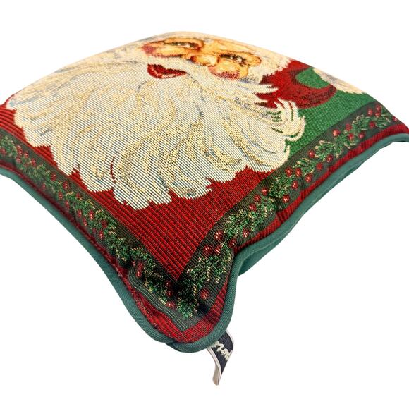 Vintage Santa Woven Tapestry Pillow w/Piped Edge– 11.5" Square by Newport ~ - Picture 3 of 7